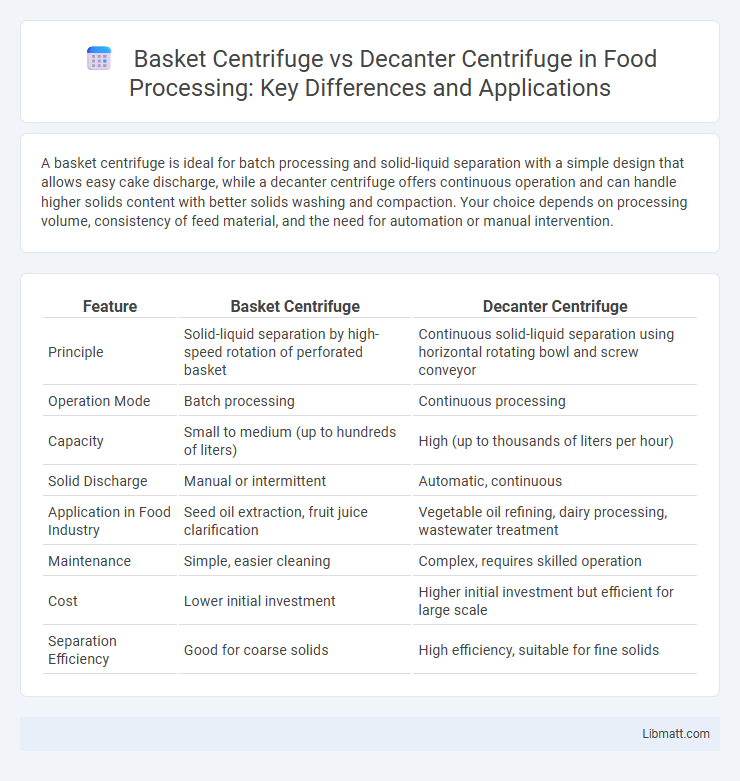 Basket Centrifuge vs Decanter Centrifuge in Food Processing: Key Differences and Applications