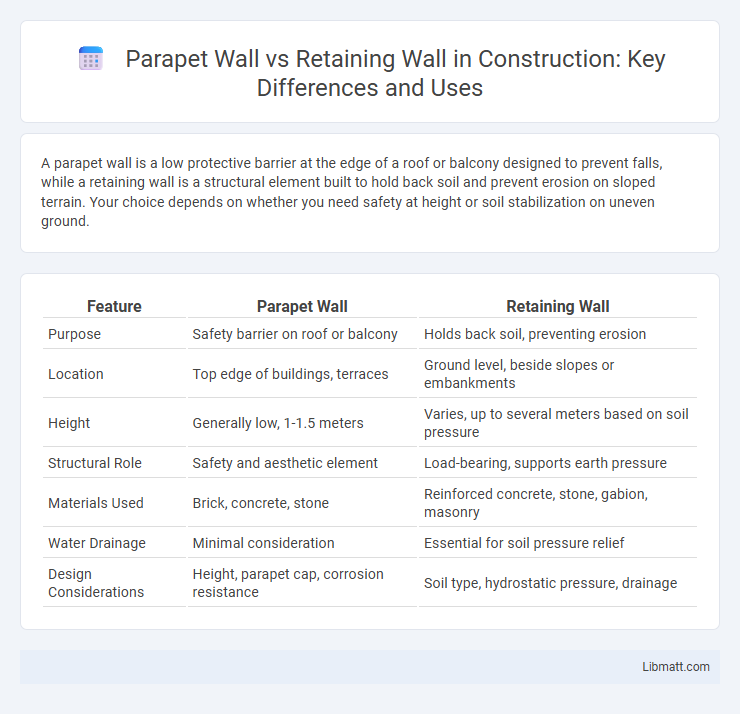 Parapet Wall vs Retaining Wall in Construction: Key Differences and Uses