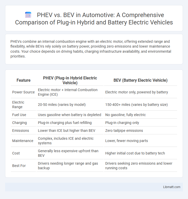 PHEV vs. BEV in Automotive: A Comprehensive Comparison of Plug-in Hybrid and Battery Electric Vehicles