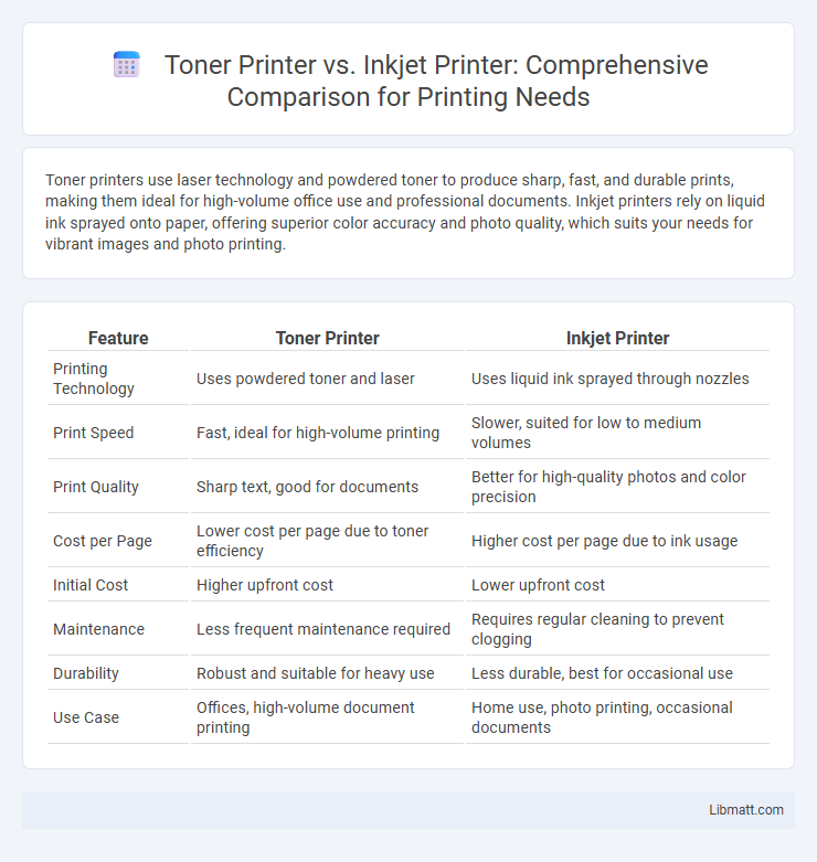 Toner Printer vs. Inkjet Printer: Comprehensive Comparison for Printing Needs